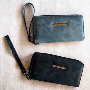 Zip-Around Wristlet Phone Wallet - Light Blue Slate / Dark Blue Charcoal